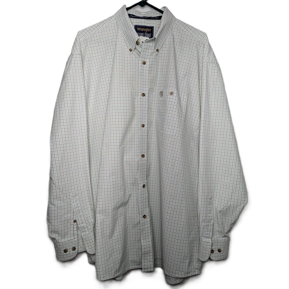Wrangler George Strait Button Down Shirt Men's Size XXL Green Beige Plaid Logo